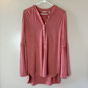Soft Surroundings Orange Coral Tunic Top Bell Sleeves Button Front Shirt…